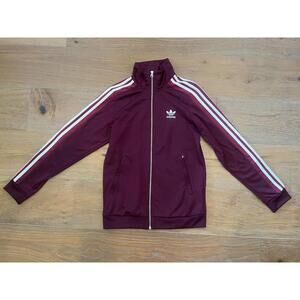 Adidas woman’s Burgundy Track Jacket with White Stripes